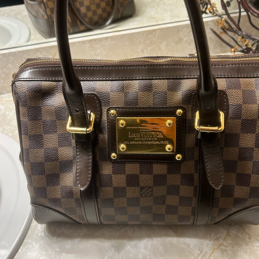 Louis Vuitton Damier Ebene Handbag with Gold Accents